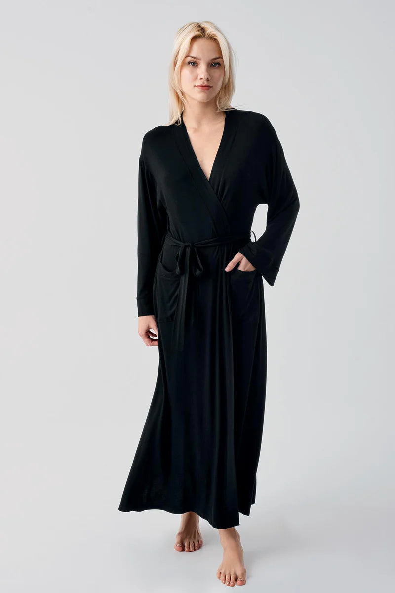 Long Soft Stretch Maternity Robe Black - 19500