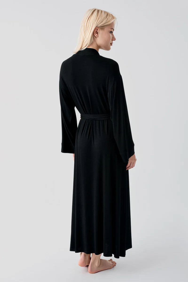 Long Soft Stretch Maternity Robe Black - 19500