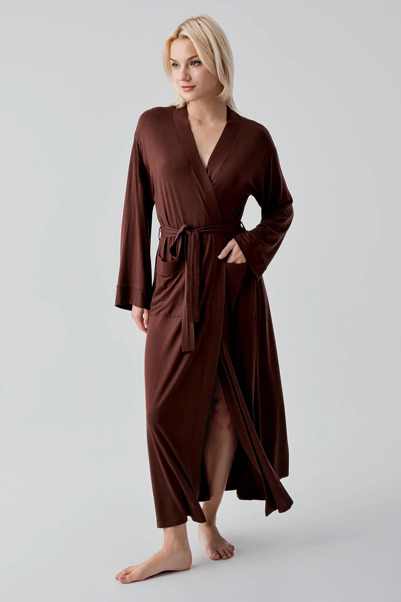 Long Soft Stretch Maternity Robe Coffee - S19500