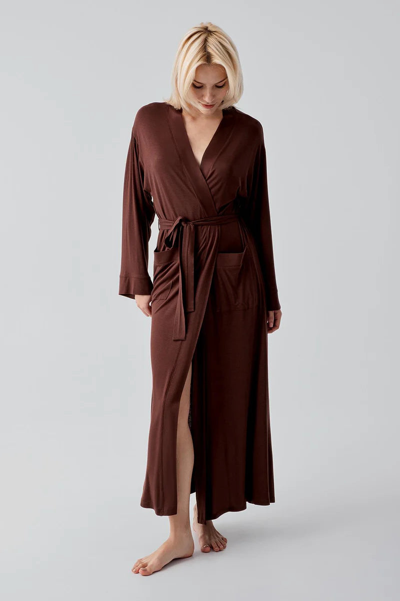 Long Soft Stretch Maternity Robe Coffee - S19500