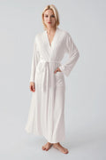 Long Soft Stretch Maternity Robe Ecru - S19500