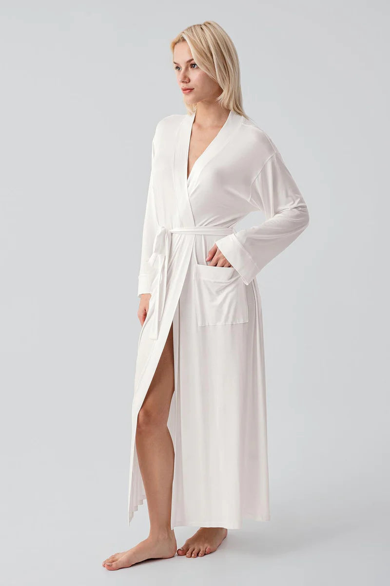 Long Soft Stretch Maternity Robe Ecru - S19500