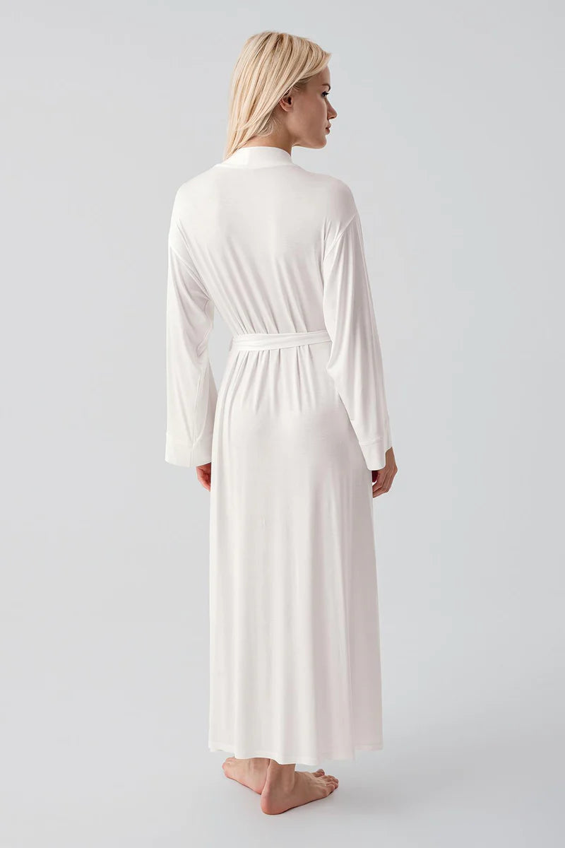 Long Soft Stretch Maternity Robe Ecru - S19500
