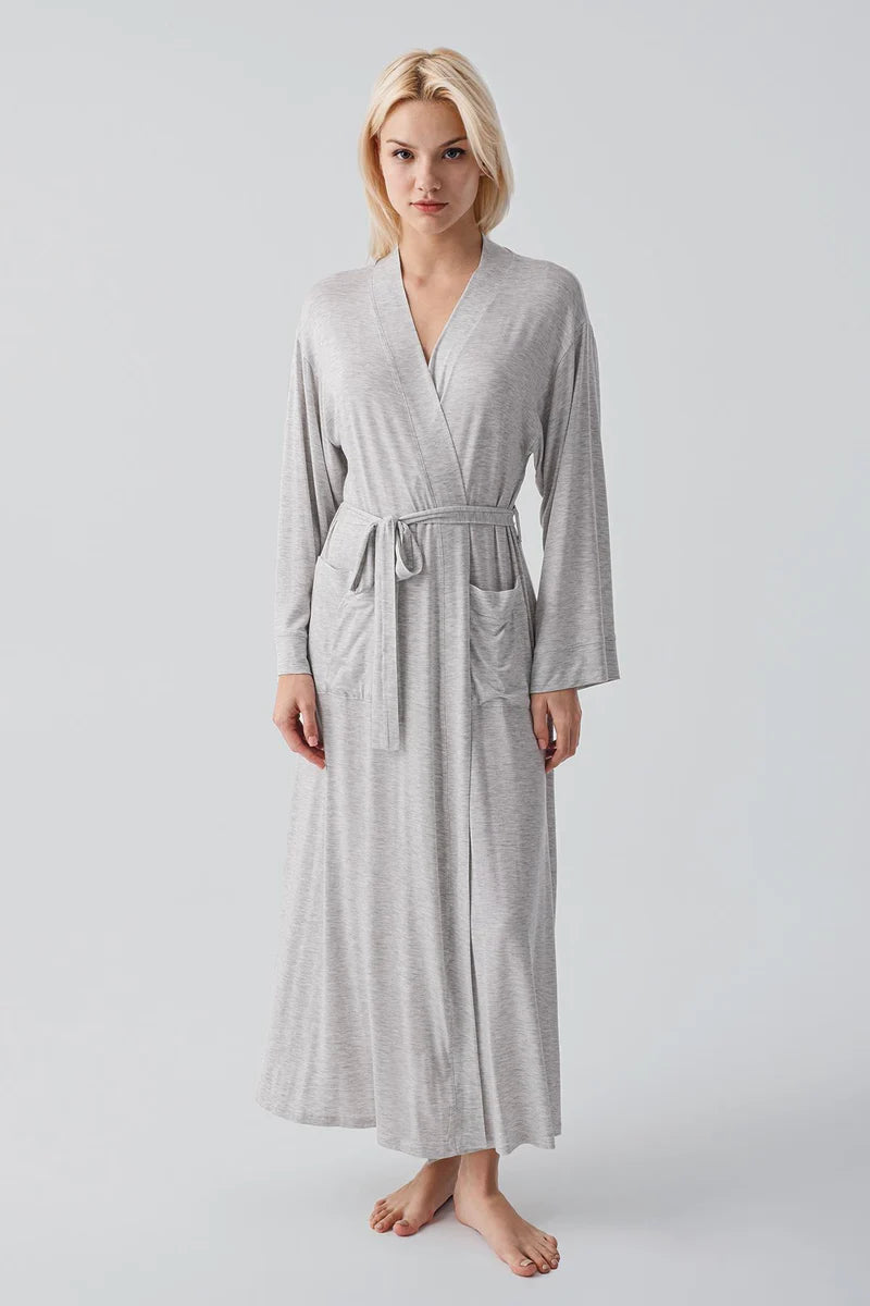 Long Soft Stretch Maternity Robe Grey - S19500