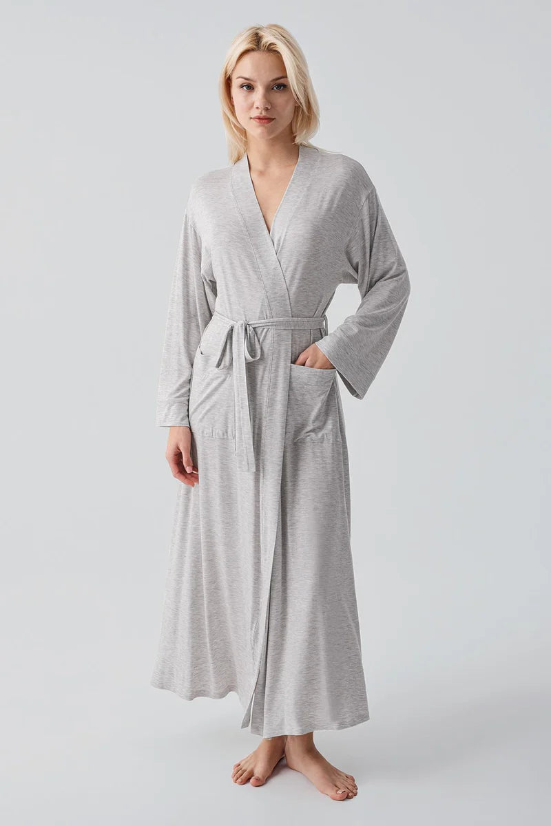 Long Soft Stretch Maternity Robe Grey - S19500
