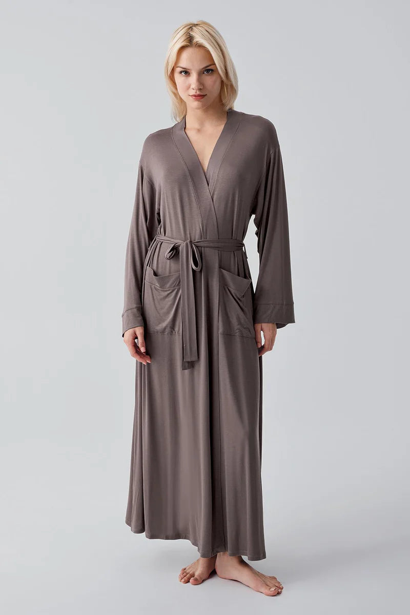Long Soft Stretch Maternity Robe Mink - S19500