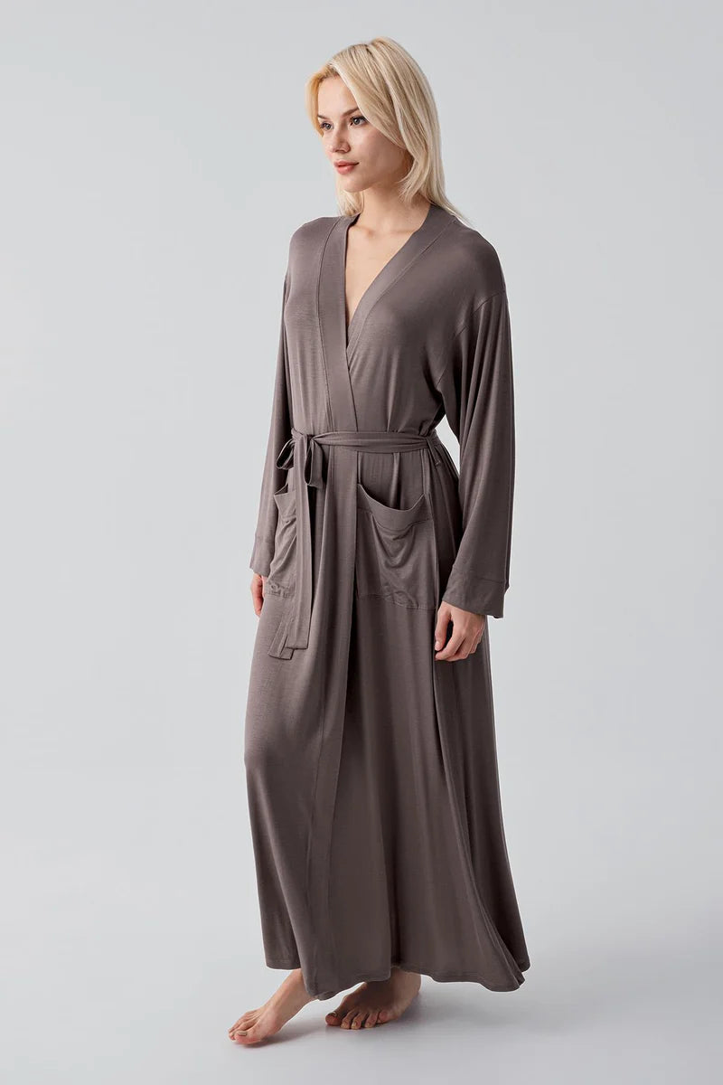 Long Soft Stretch Maternity Robe Mink - S19500