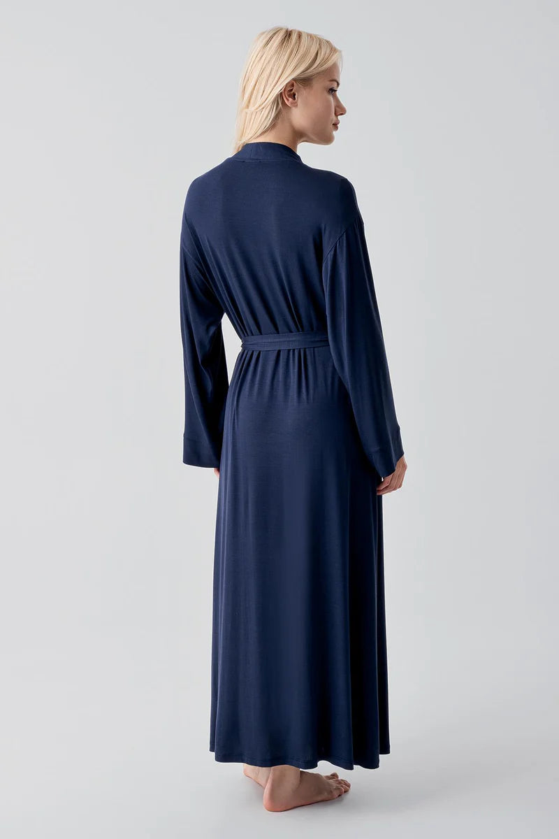 Long Soft Stretch Maternity Robe Navy Blue - S19500