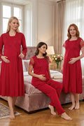 Lace Sleeve 4-Piece Maternity Feeding-Friendly Set Cherry - T2050
