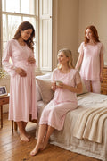 Lace Sleeve 4-Piece Maternity Feeding-Friendly Set Pink - T2050
