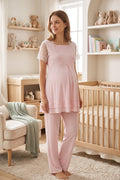 Lace Sleeve Maternity Feeding-Friendly Pajama Set Pink - T2051