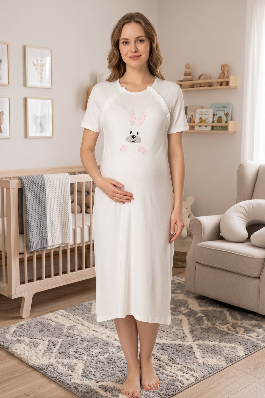 Basic Maternity Feeding-Friendly Nightgown Pink - T2073