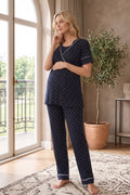 Polka Dot Wrap Maternity Feeding-Friendly Pajama Set Black - T2082