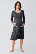Melange Double Breasted Maternity Feeding-Friendly Nightgown Anthracite - S21105