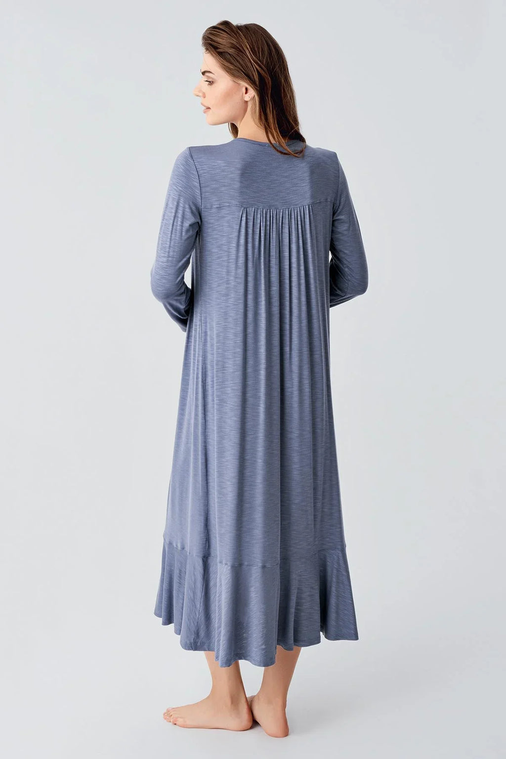 Lace Collar Jacquard Plus Size Maternity Feeding-Friendly Nightgown Indigo - S21108