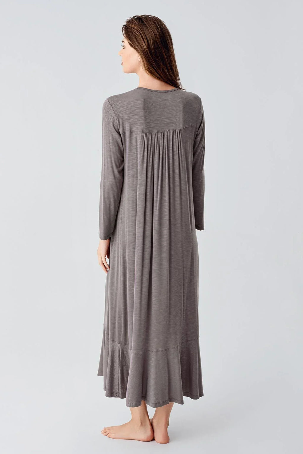 Lace Collar Jacquard Plus Size Maternity Feeding-Friendly Nightgown Coffee - S21108