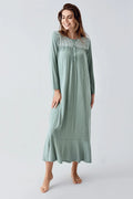 Lace Collar Jacquard Plus Size Maternity Feeding-Friendly Nightgown Green - S21108