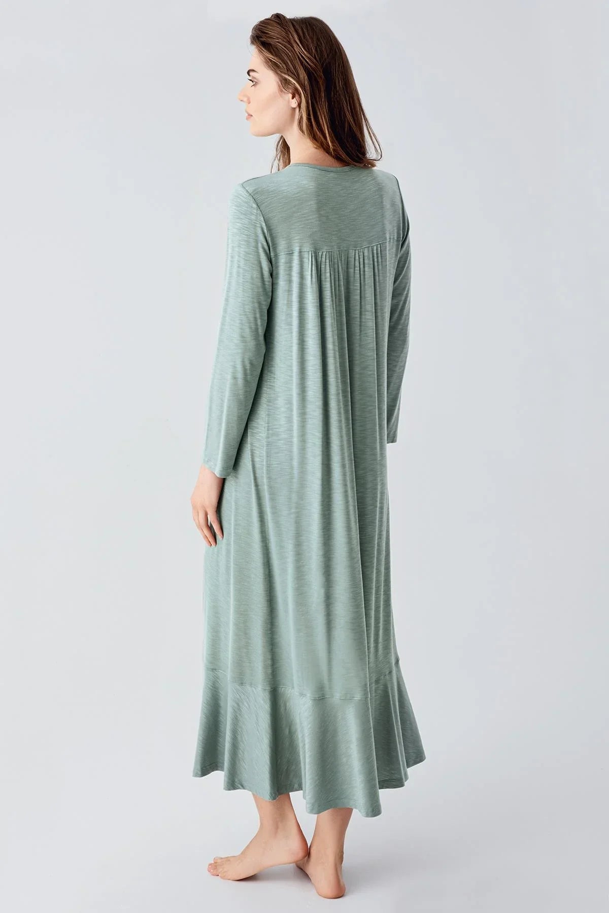 Lace Collar Jacquard Plus Size Maternity Feeding-Friendly Nightgown Green - S21108