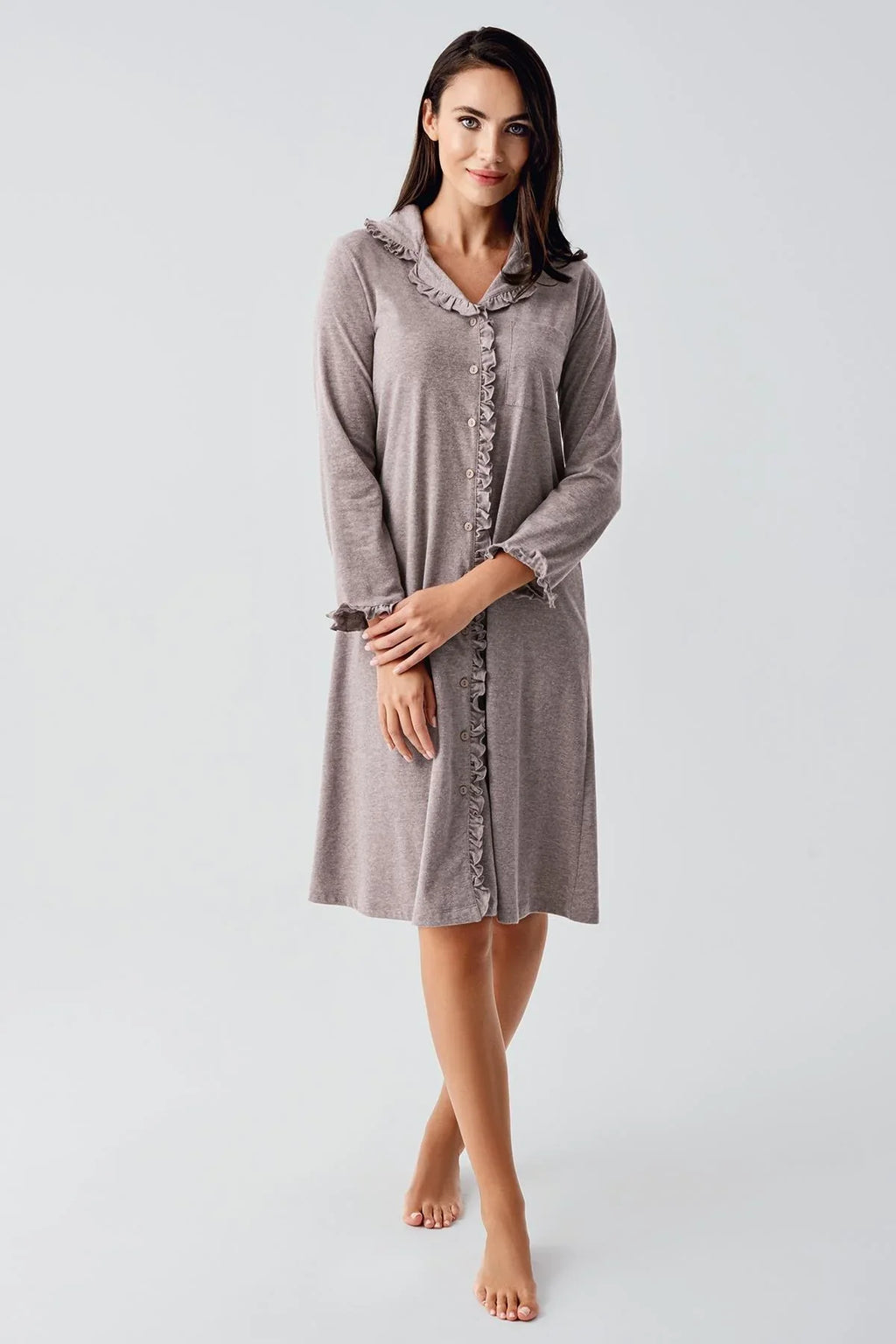 Ruffled Cotton Maternity Feeding-Friendly Nightgown Coffee - S21112