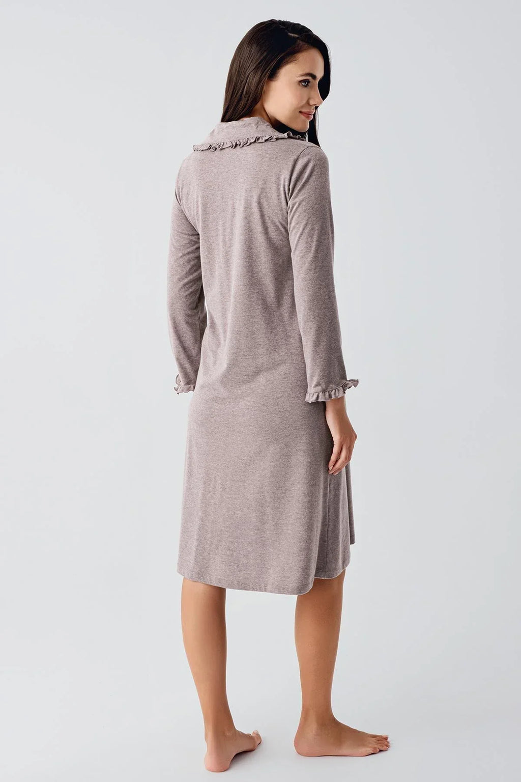 Ruffled Cotton Maternity Feeding-Friendly Nightgown Coffee - S21112
