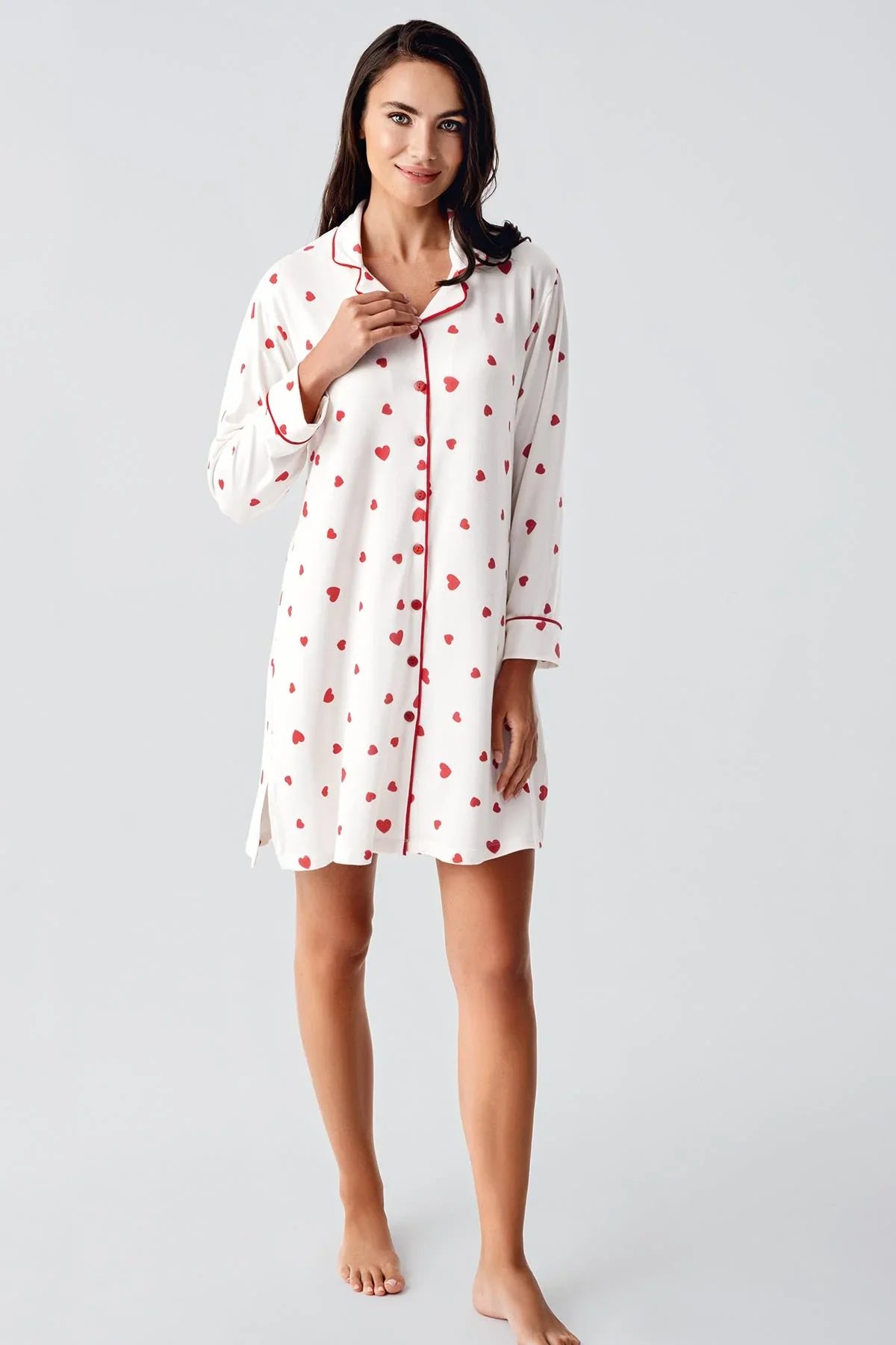 Heart Thermal Maternity Feeding-Friendly Nightgown Red - S21113
