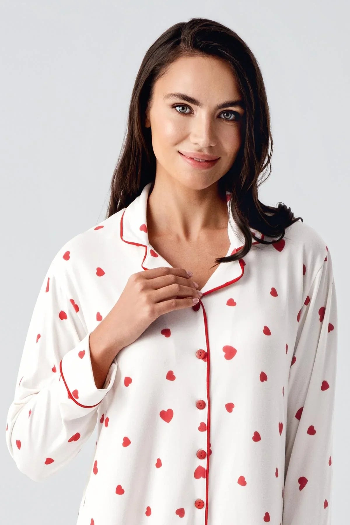 Heart Thermal Maternity Feeding-Friendly Nightgown Red - S21113