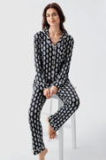 Patterned Maternity Feeding-Friendly Pajama Set Black - S22101