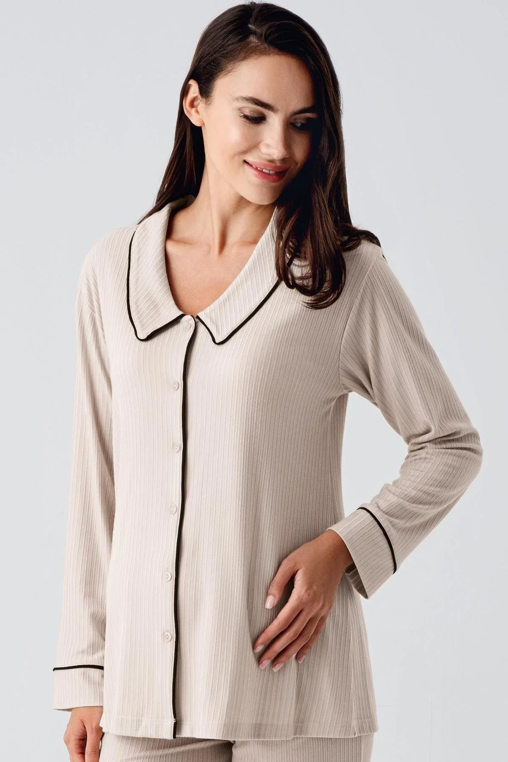 Baby Collar Maternity Feeding-Friendly Pajama Set Beige - S22109
