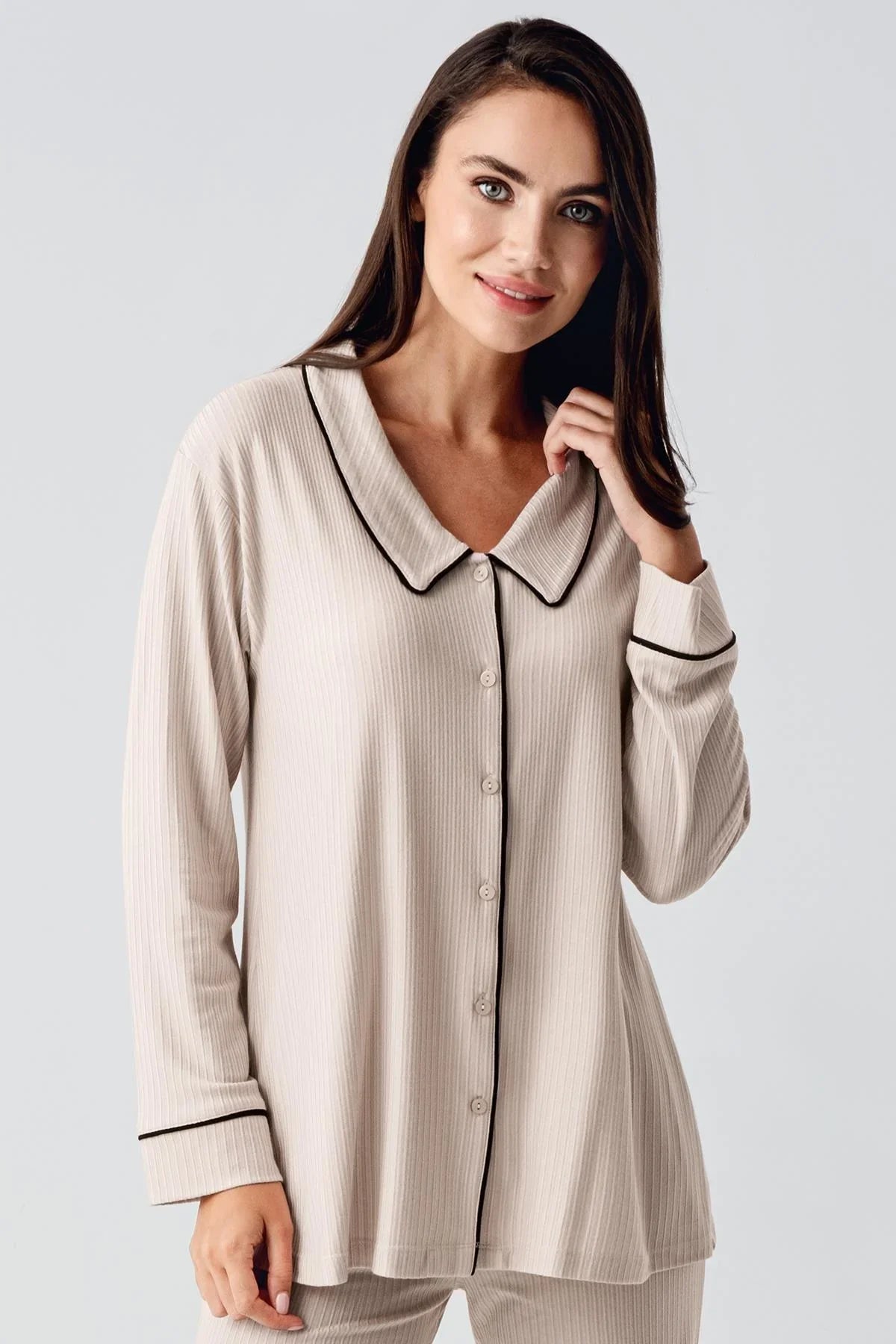 Baby Collar Maternity Feeding-Friendly Pajama Set Beige - S22109