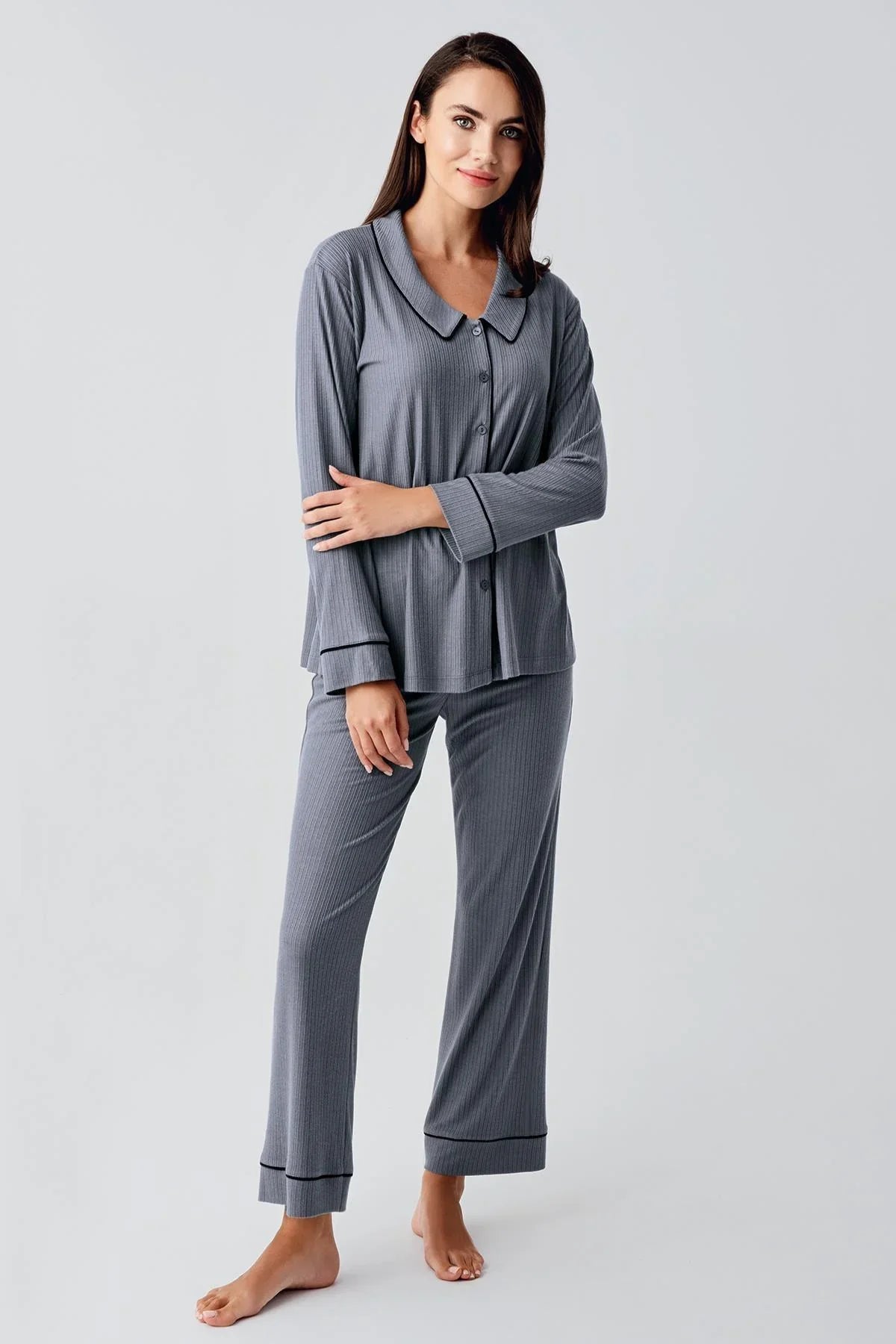 Baby Collar Maternity Feeding-Friendly Pajama Set Charcoal - S22109