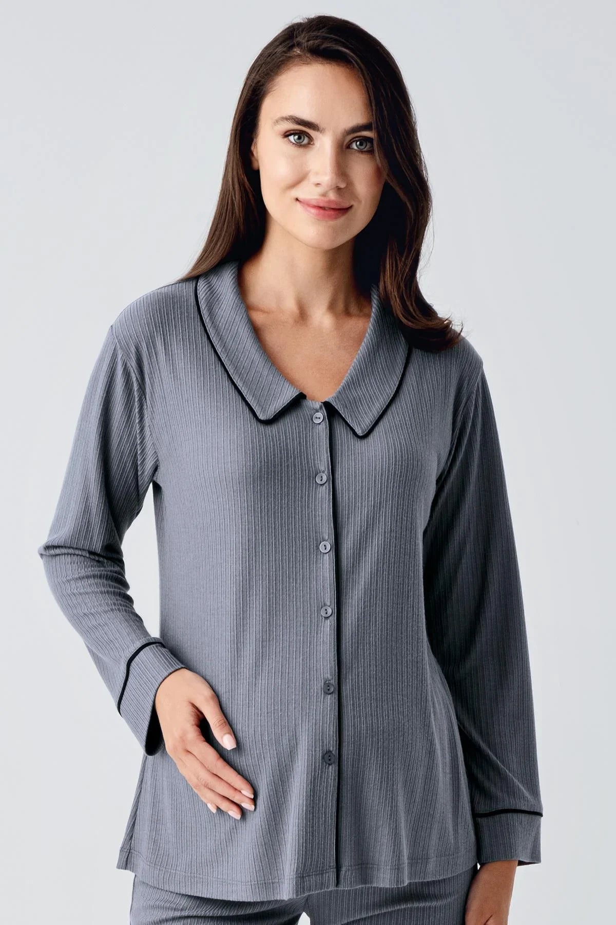Baby Collar Maternity Feeding-Friendly Pajama Set Charcoal - S22109