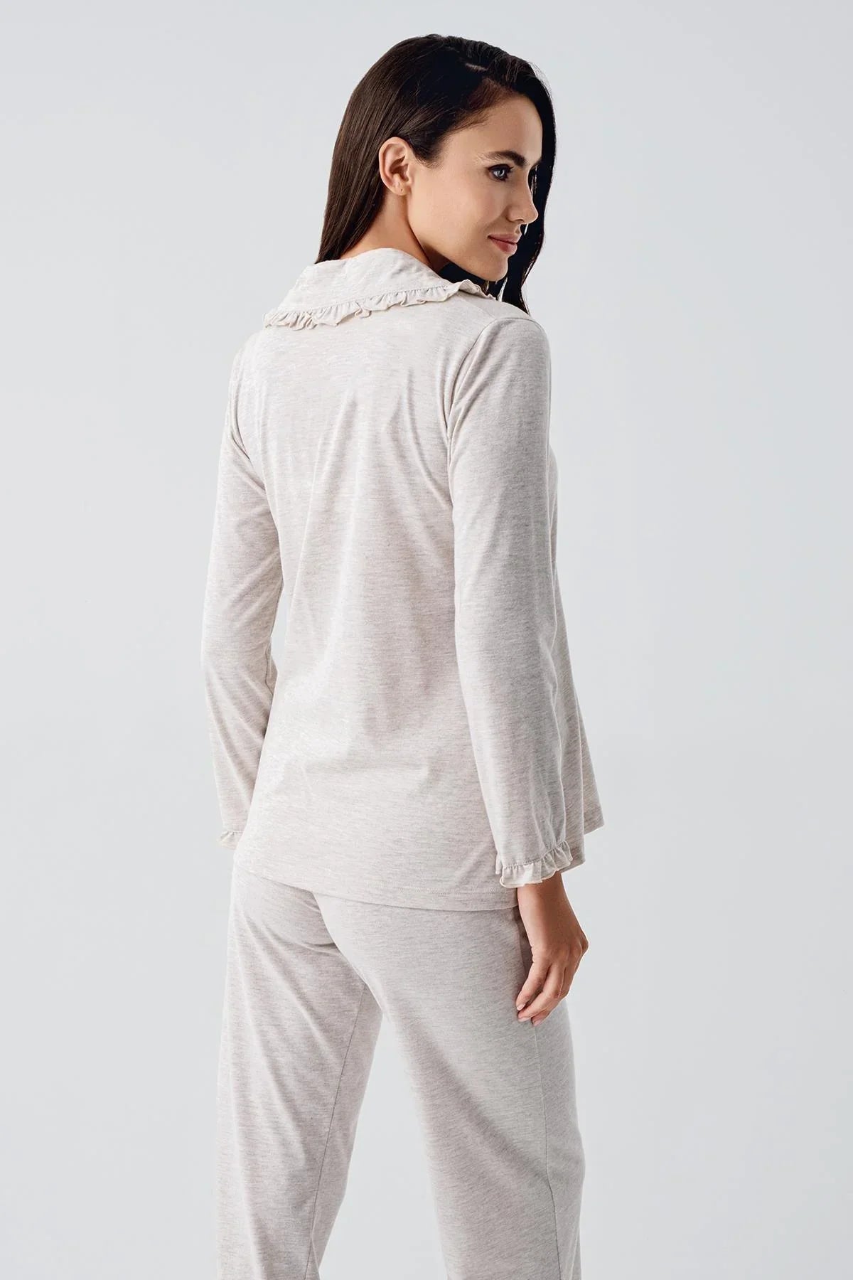 Cotton Melange Maternity Feeding-Friendly Pajama Set Beige - S22112