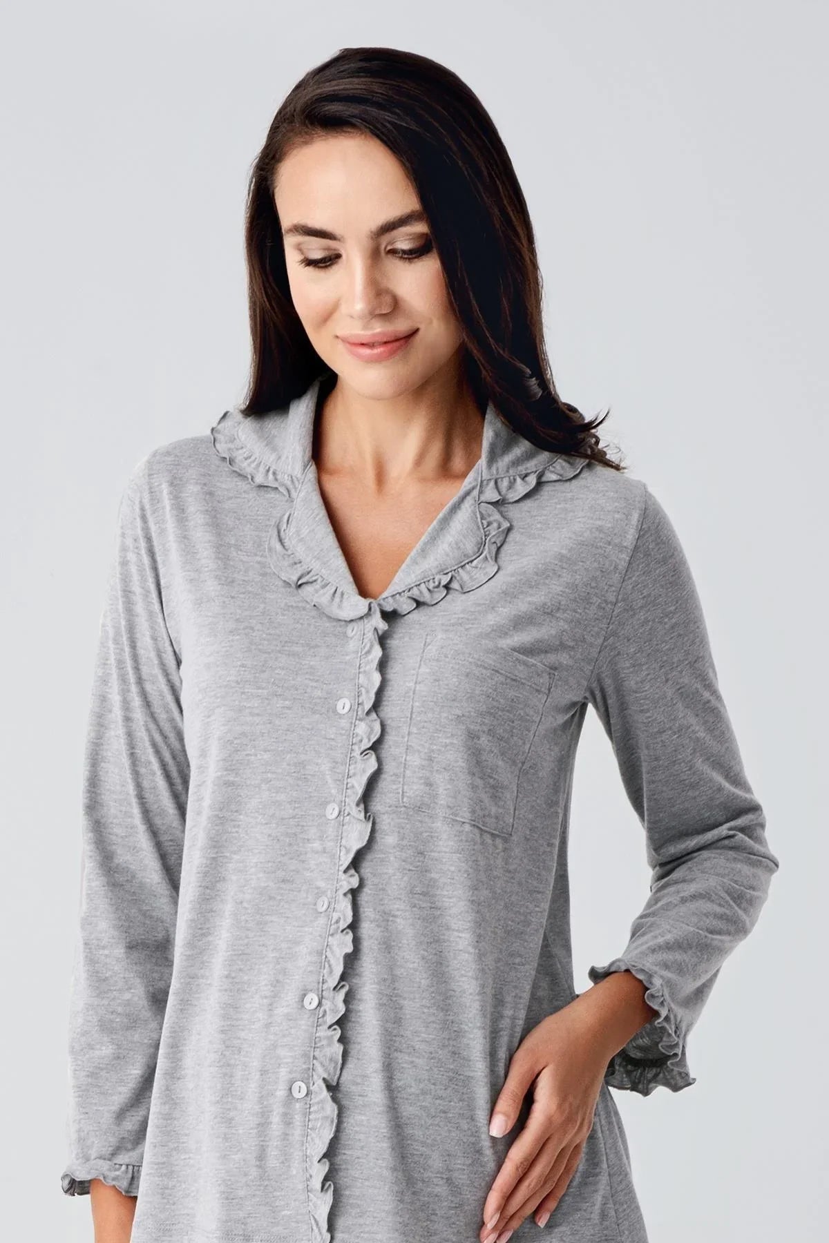 Cotton Melange Maternity Feeding-Friendly Pajama Set Grey - S22112