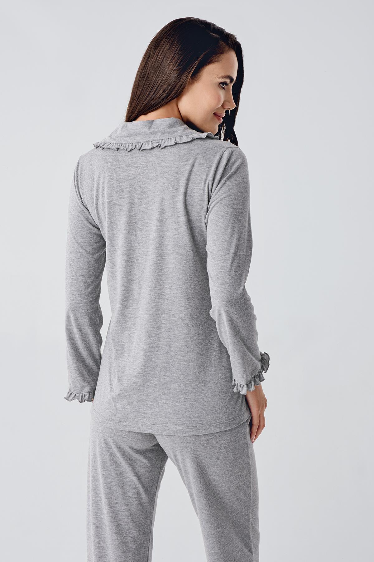Cotton Melange Maternity Feeding-Friendly Pajama Set Grey - S22112