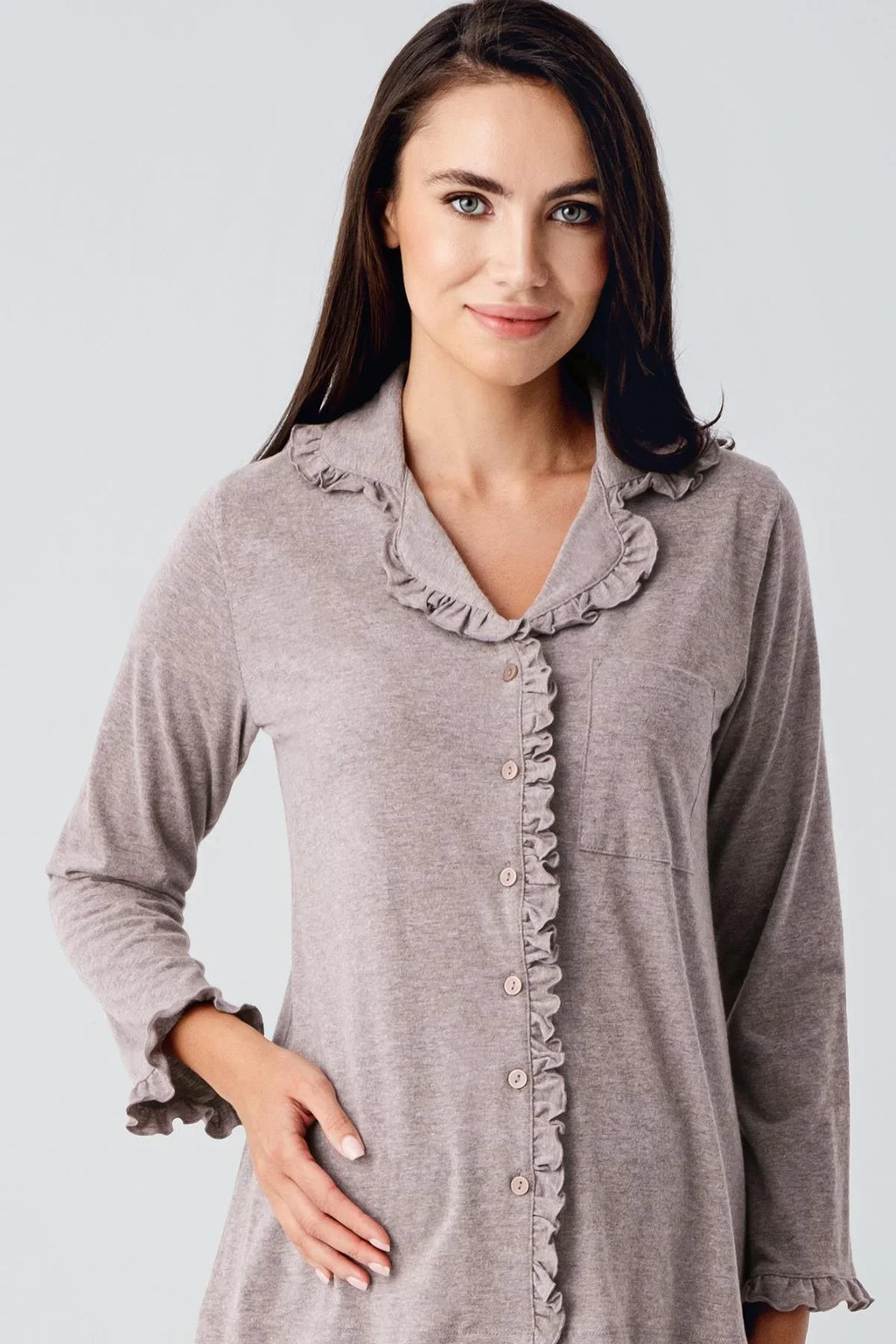 Cotton Melange Maternity Feeding-Friendly Pajama Set Coffee - S22112