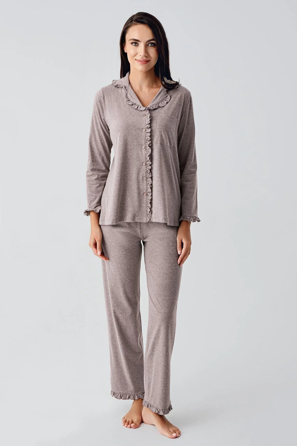Cotton Melange Maternity Feeding-Friendly Pajama Set Coffee - S22112
