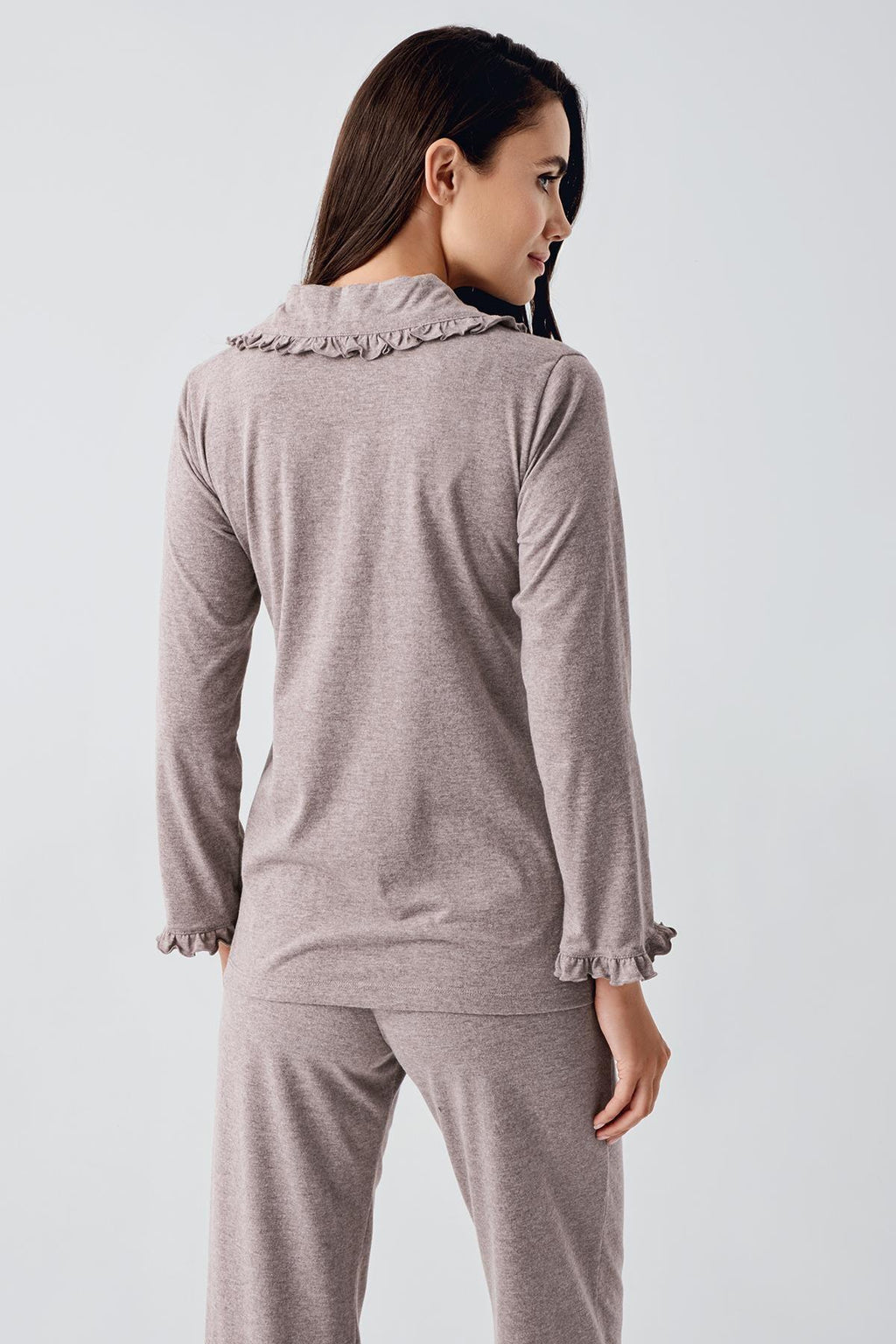 Cotton Melange Maternity Feeding-Friendly Pajama Set Coffee - S22112