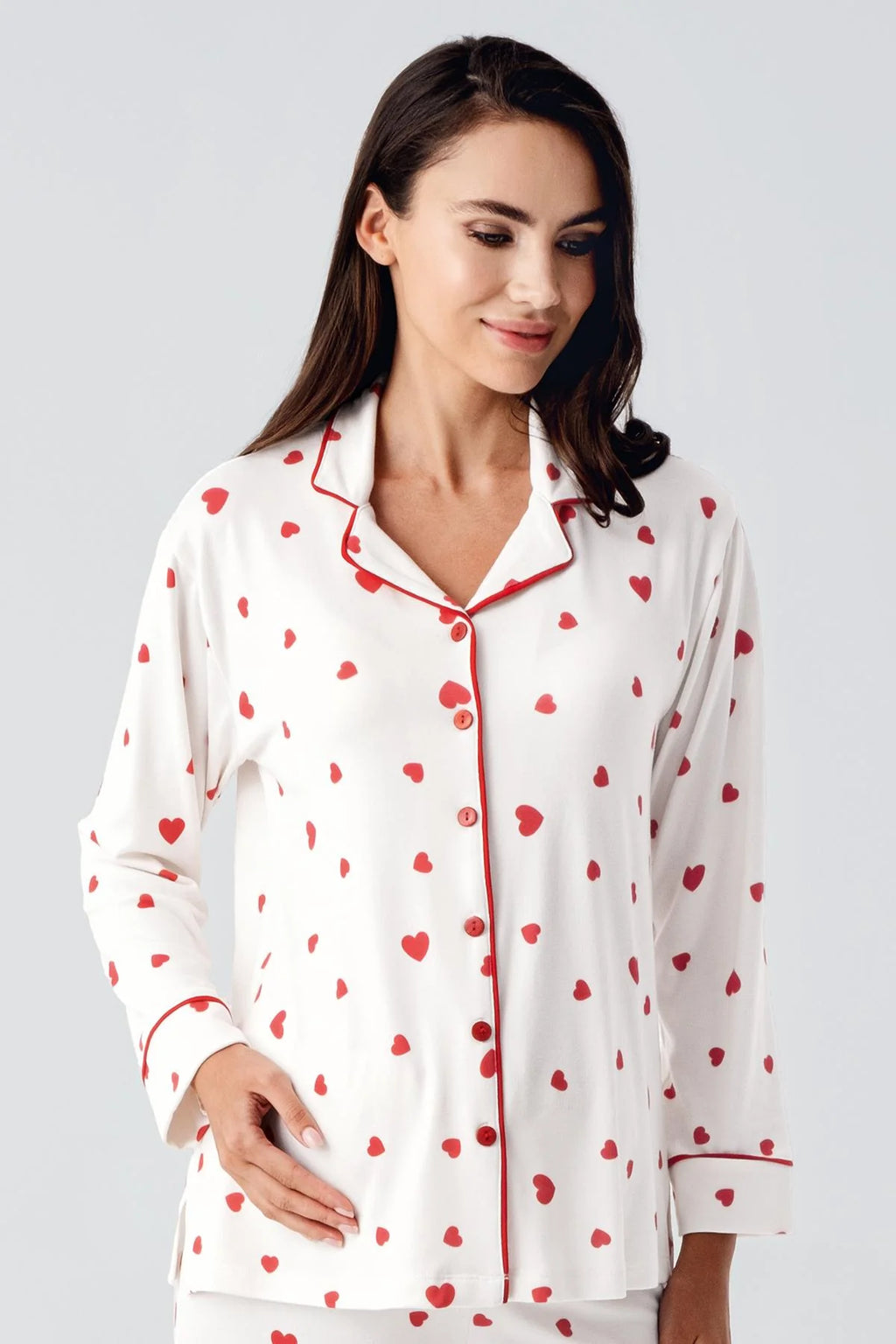 Heart Thermal Maternity Feeding-Friendly Pajama Set Red - S22113