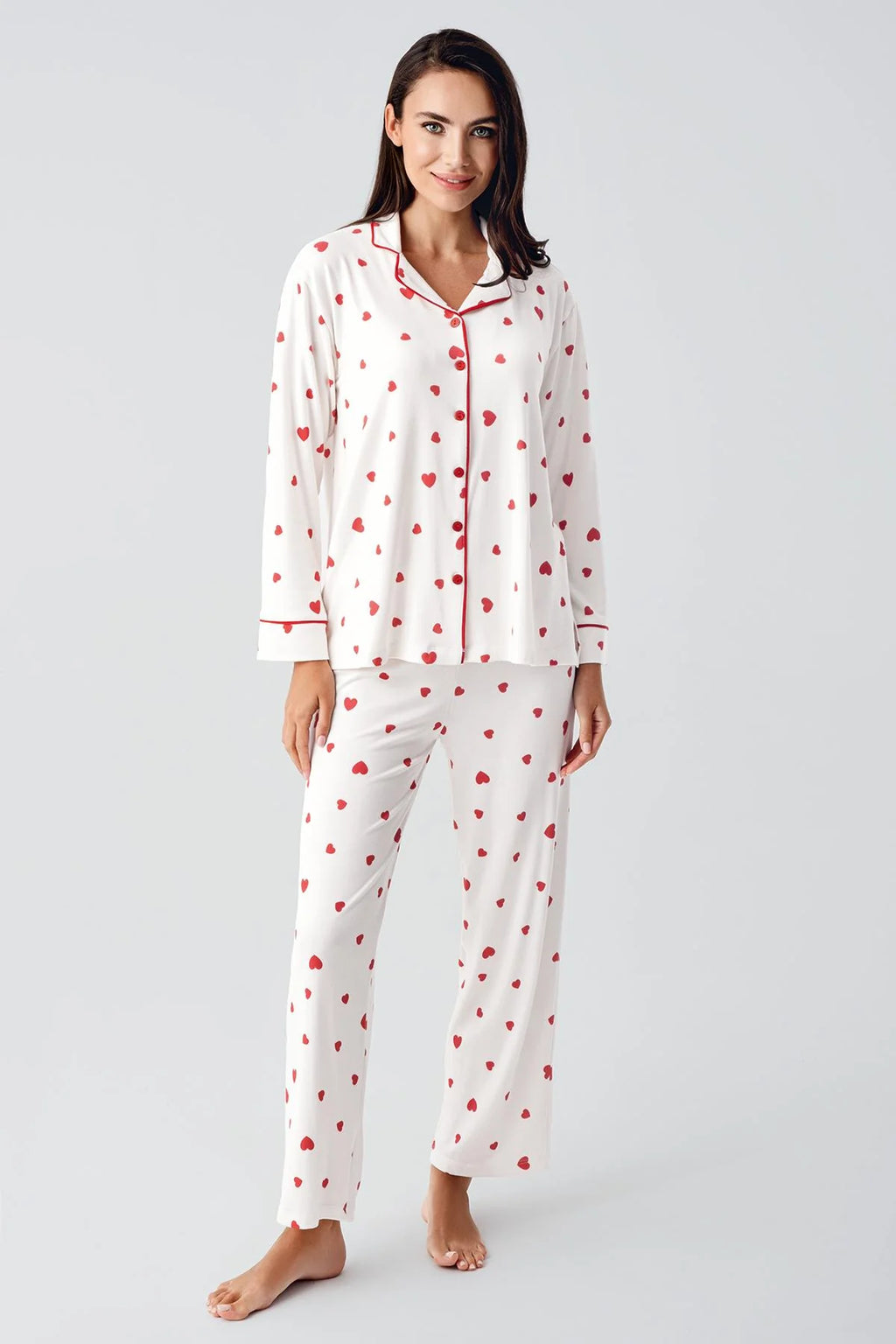 Heart Thermal Maternity Feeding-Friendly Pajama Set Red - S22113