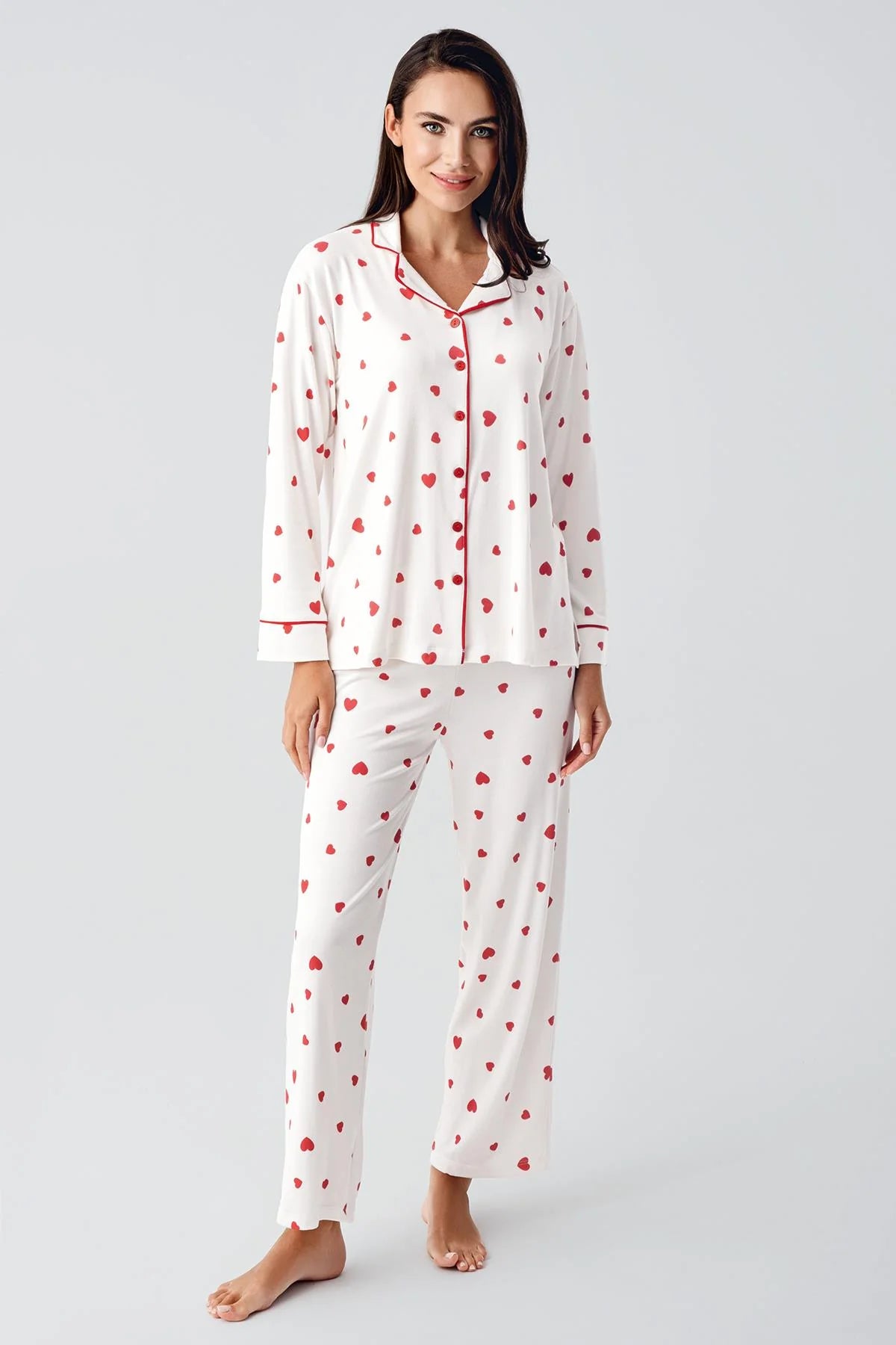 Heart Thermal Maternity Feeding-Friendly Pajama Set Red - S22113