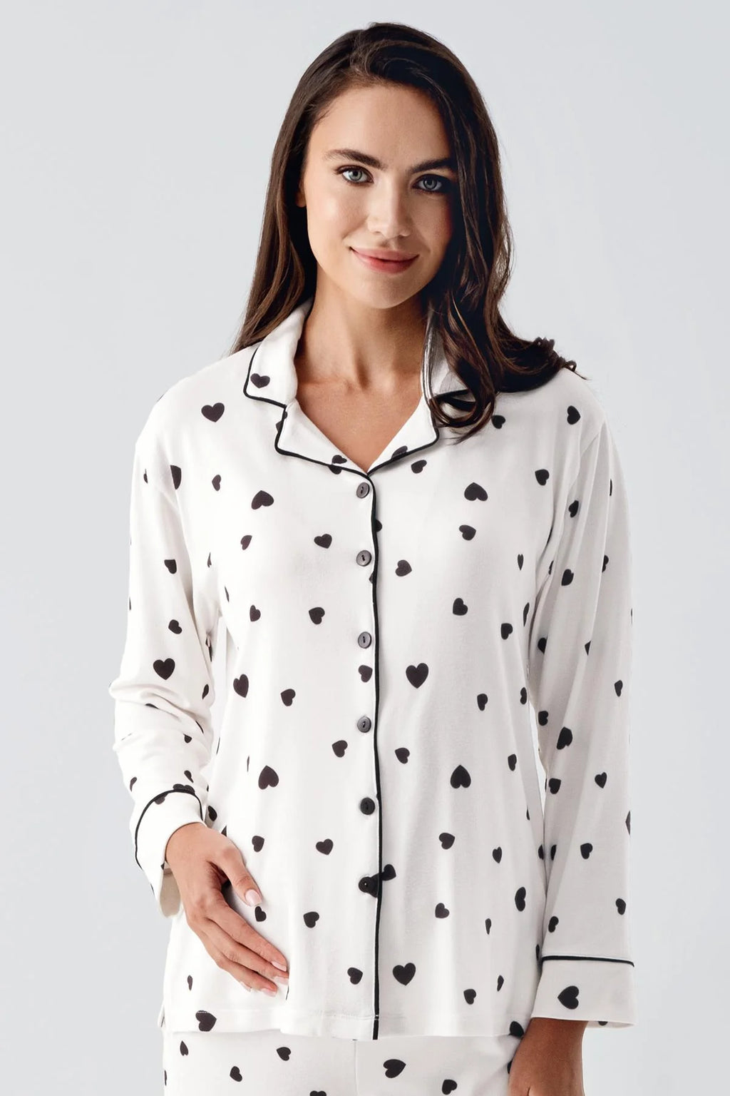 Heart Thermal Maternity Feeding-Friendly Pajama Set Black - S22113