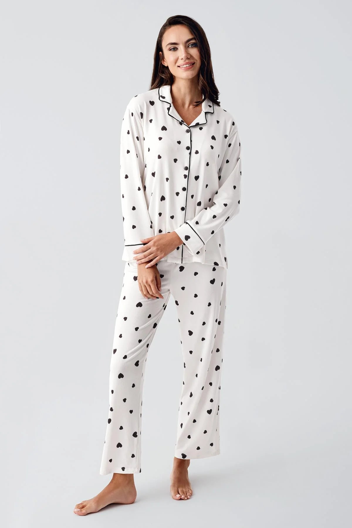 Heart Thermal Maternity Feeding-Friendly Pajama Set Black - S22113