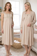 Lace Shoulder Maternity Feeding-Friendly Nightgown & Robe Set Mink - T2302