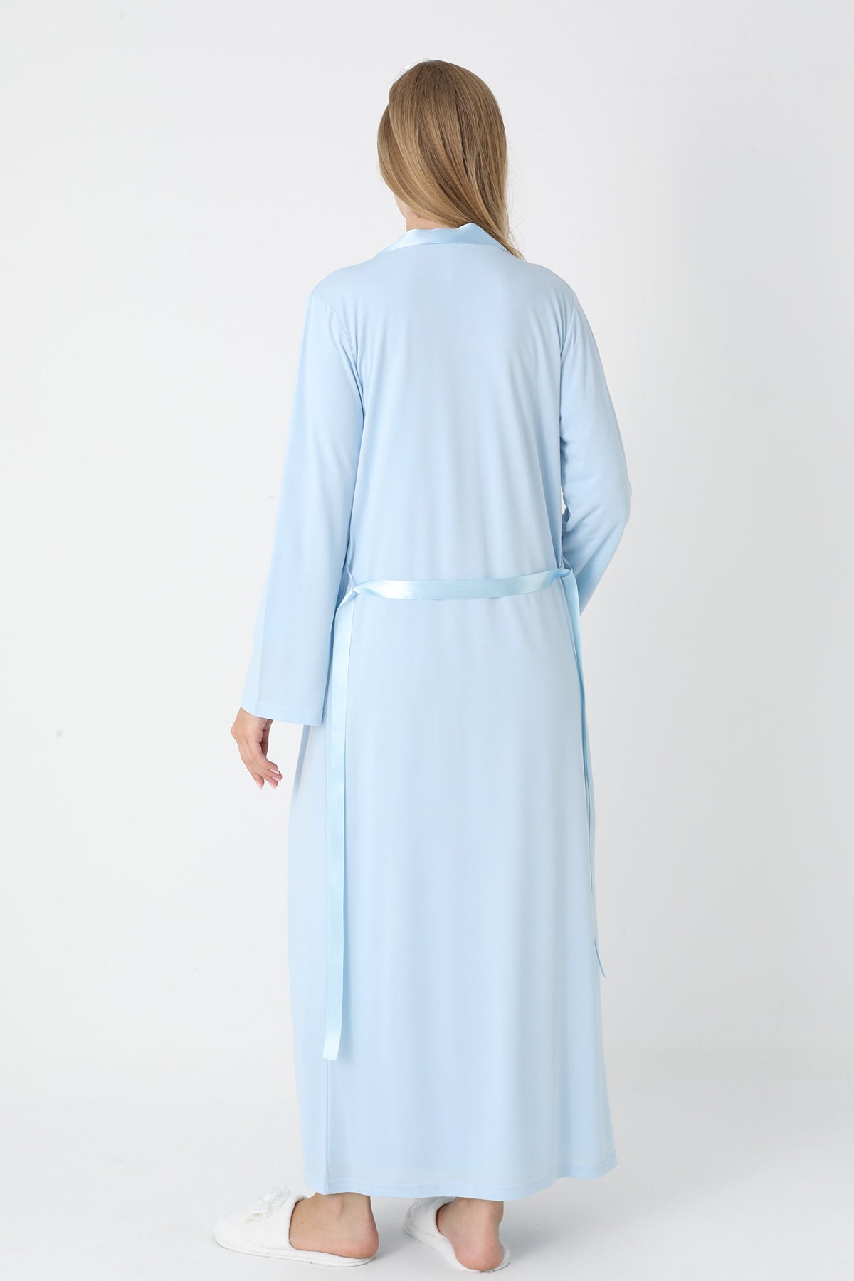 Lace Collar Maternity Feeding-Friendly Nightgown & Robe Set Blue - Z2302