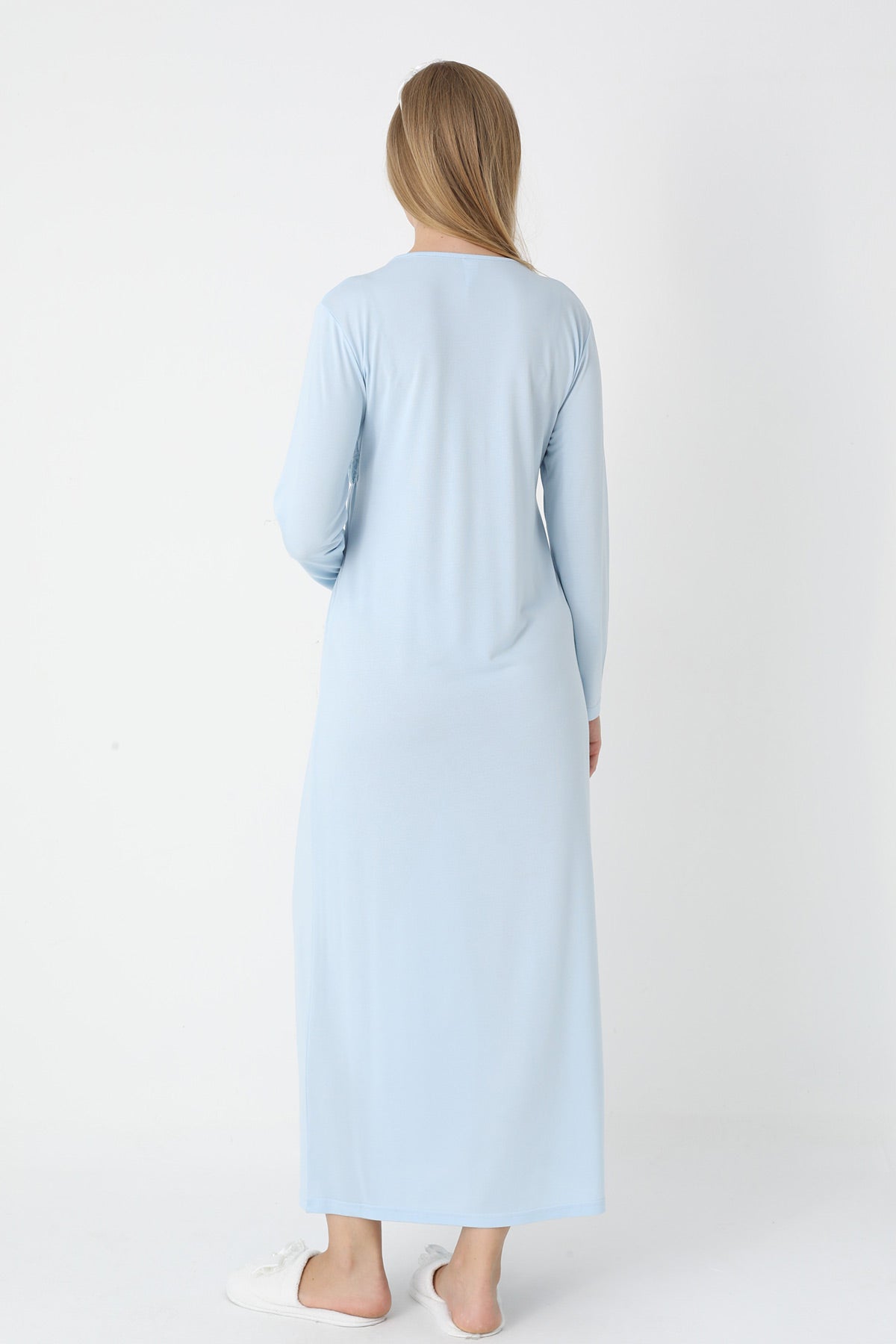 Lace Collar Maternity Feeding-Friendly Nightgown & Robe Set Blue - Z2302
