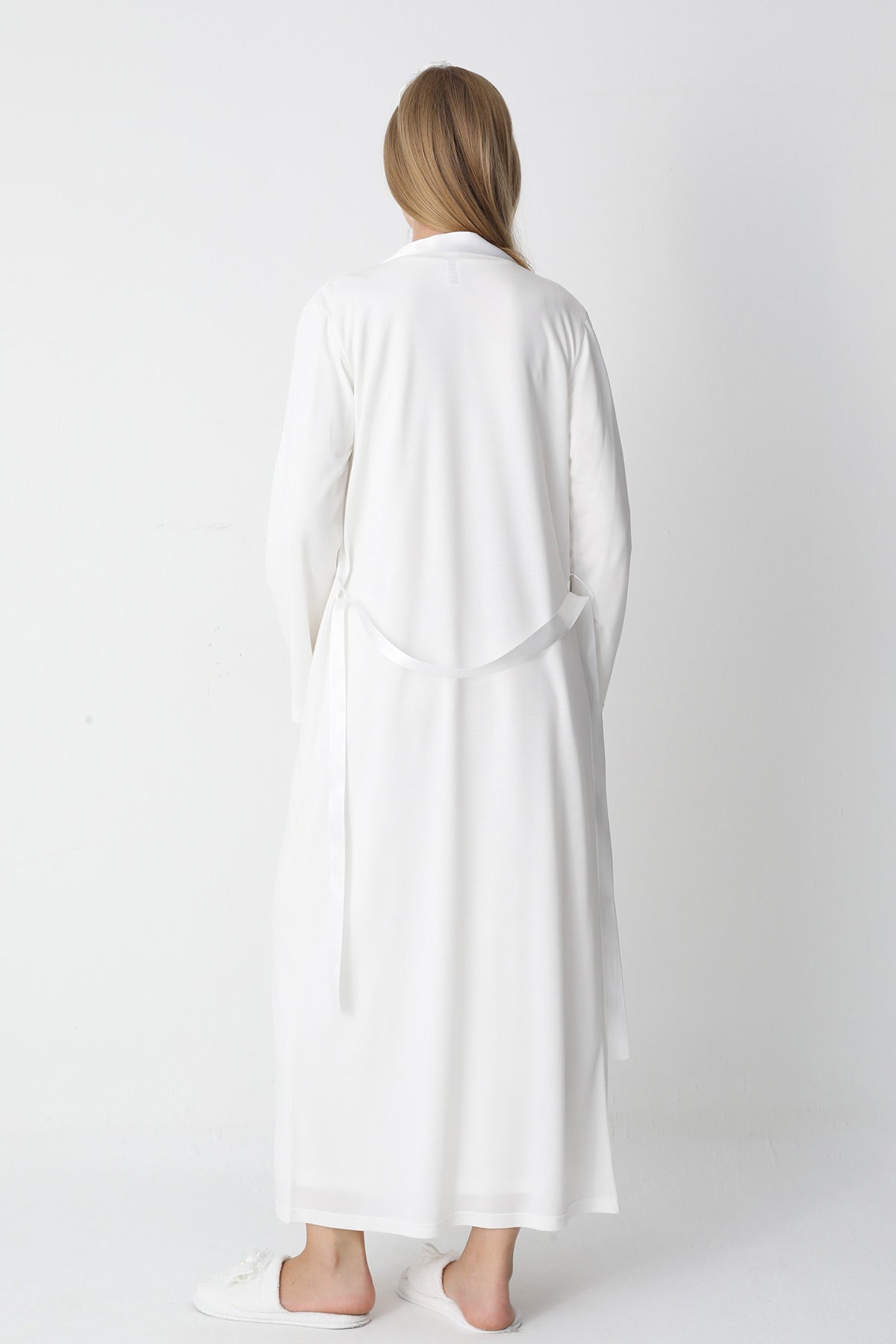 Lace Collar Maternity Feeding-Friendly Nightgown & Robe Set Ecru - Z2302