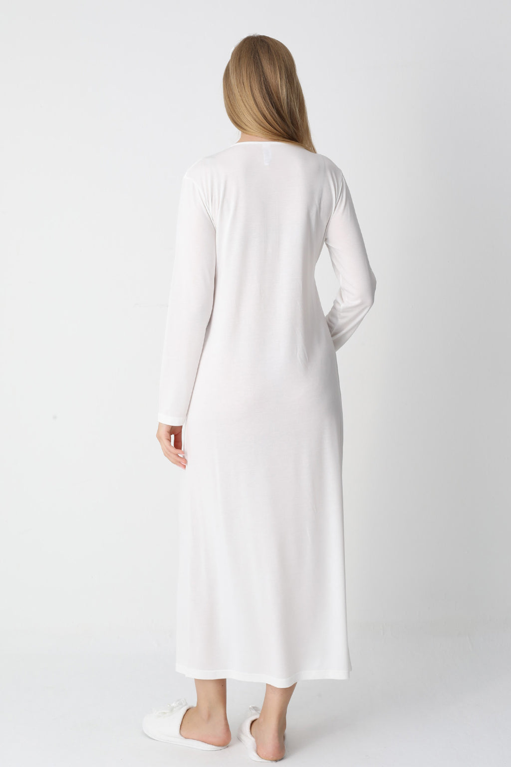 Lace Collar Maternity Feeding-Friendly Nightgown & Robe Set Ecru - Z2302