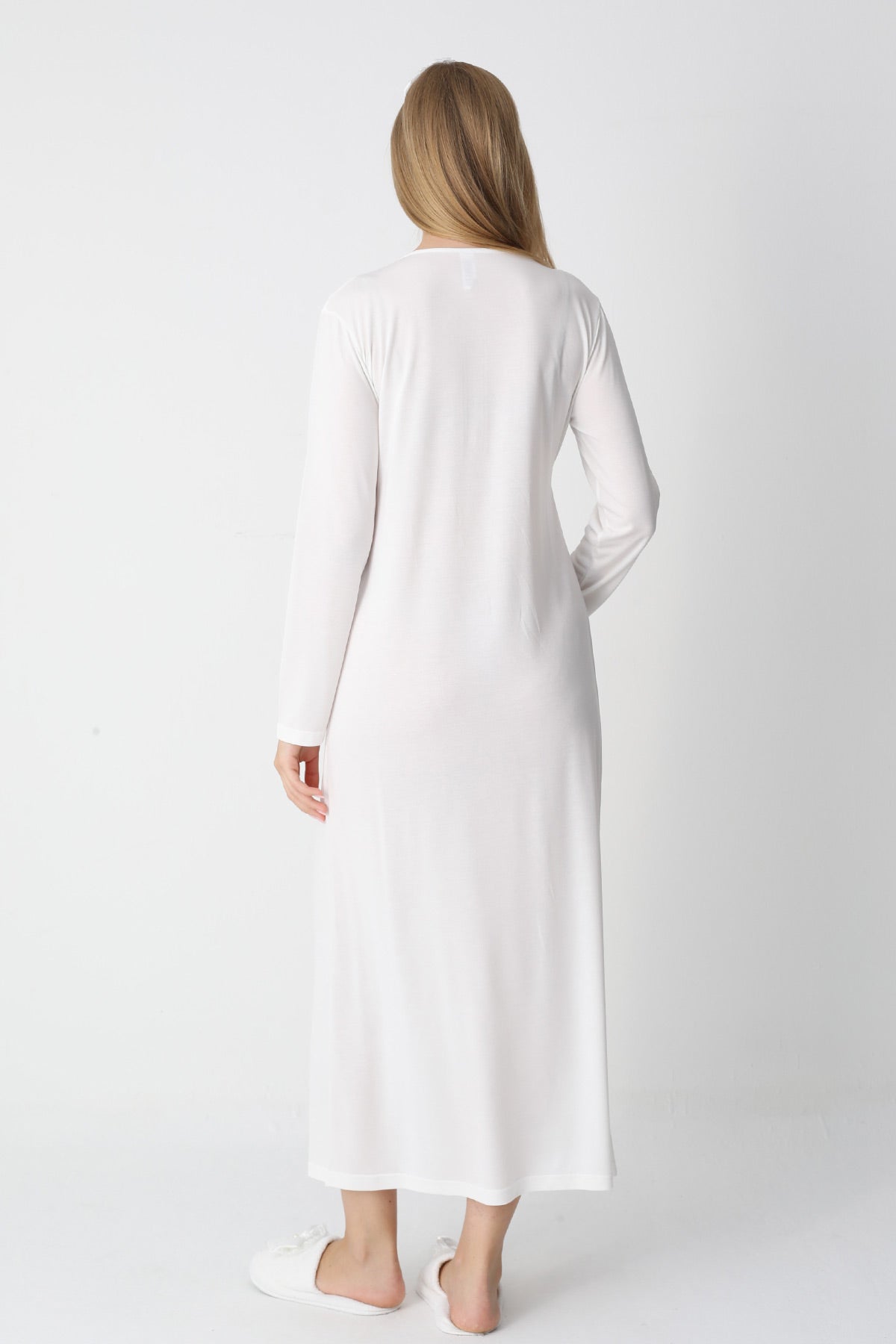 Lace Collar Maternity Feeding-Friendly Nightgown & Robe Set Ecru - Z2302