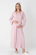 Lace Collar Maternity Feeding-Friendly Nightgown & Robe Set Powder - Z2302