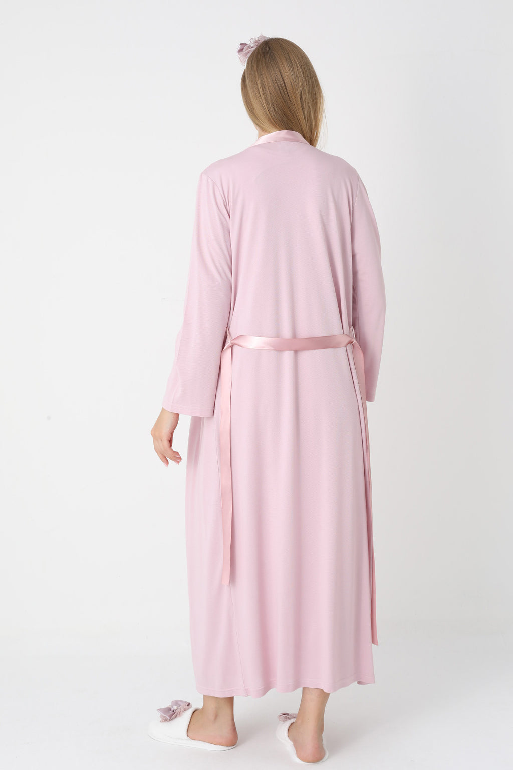 Lace Collar Maternity Feeding-Friendly Nightgown & Robe Set Powder - Z2302